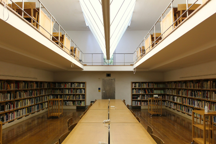 a library with many books